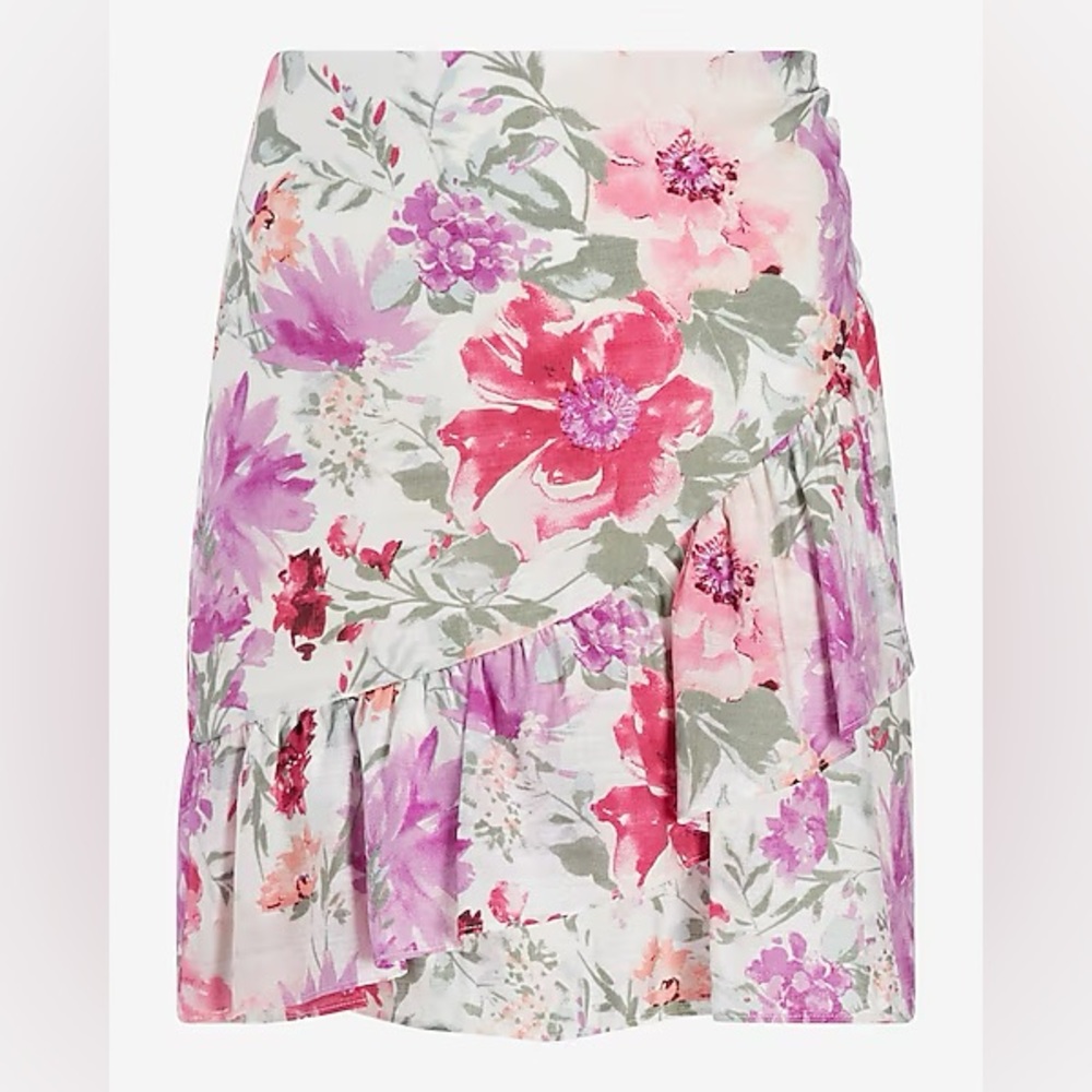Express Floral Asymmetrical Mini Skirt